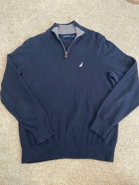 Nautica Men’s Navy Half-Zip Sweatshirt with Sail Logo - small